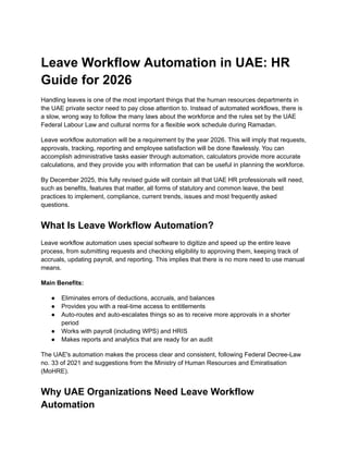 Leave Workflow Automation in UAE Complete HR Guide for 2026 | PDF