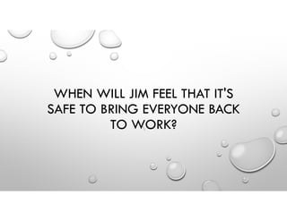 WHEN WILL JIM FEEL THAT IT'S
SAFE TO BRING EVERYONE BACK
TO WORK?
 