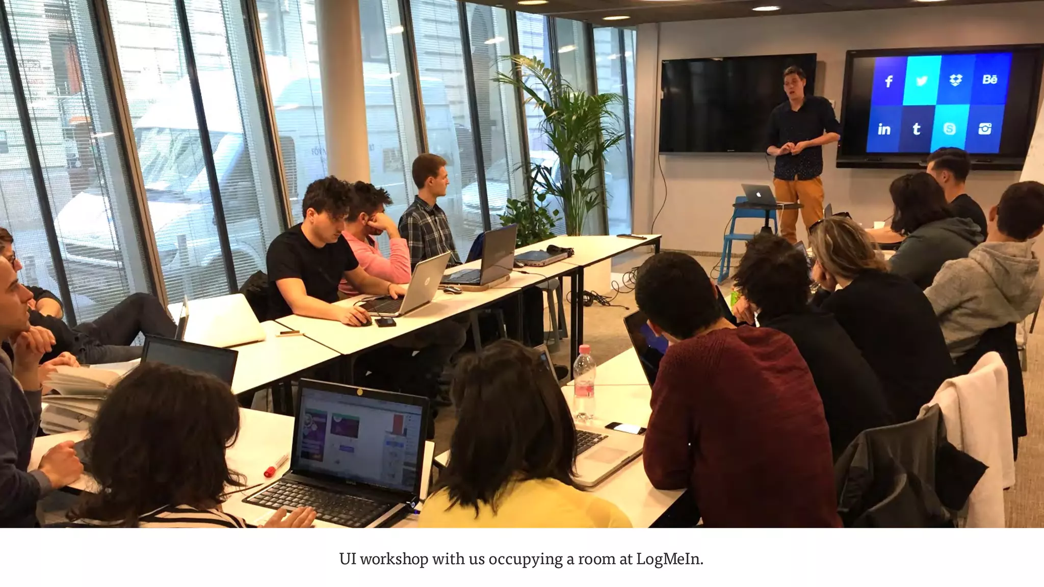 UI workshop with us occupying a room at LogMeIn.
 