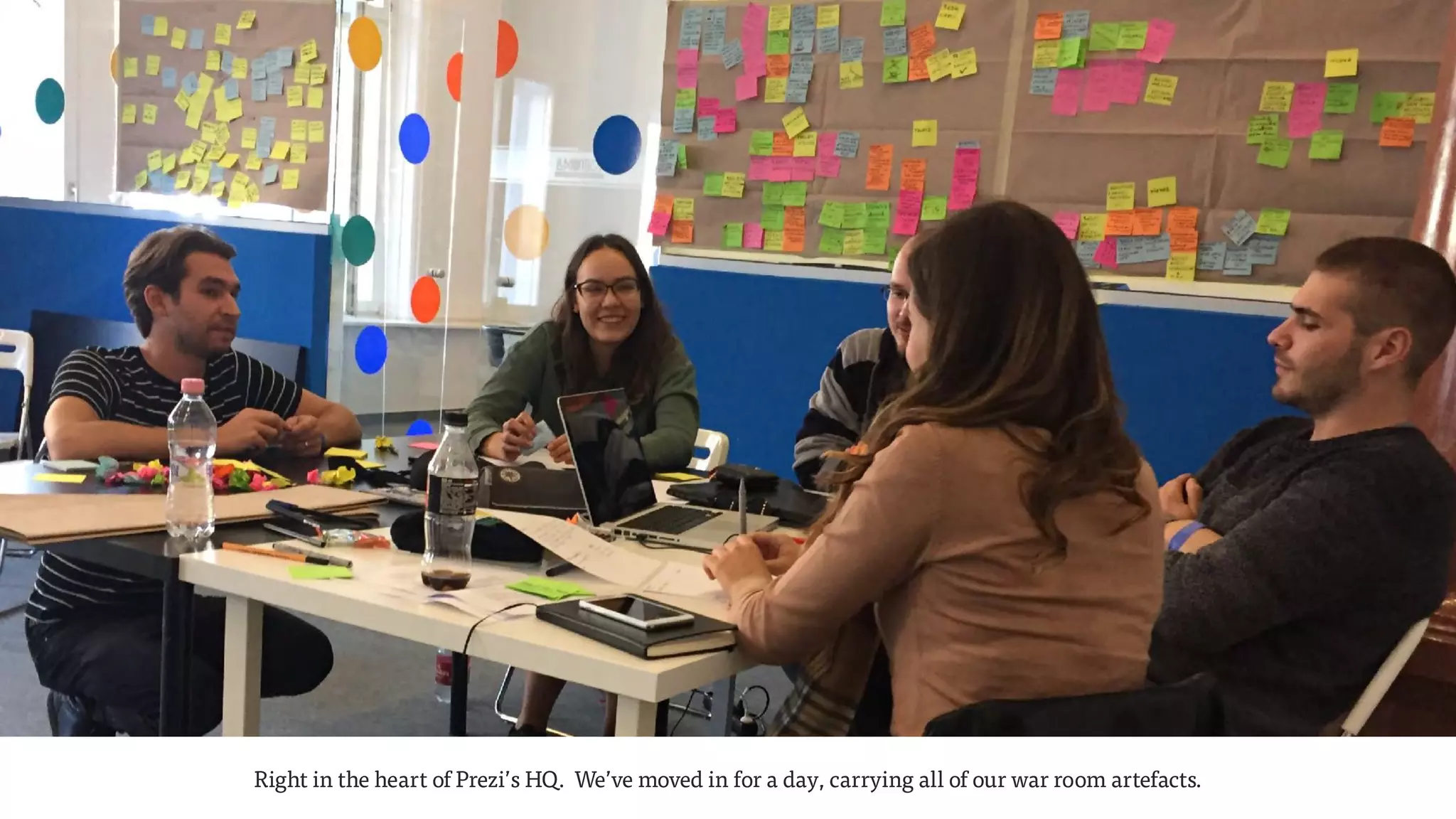Right in the heart of Prezi’s HQ. We’ve moved in for a day, carrying all of our war room artefacts.
 