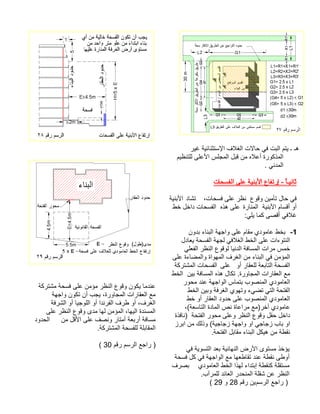 ريغ ةيئانثتسلإا فلاغلا تلااح يف تبلا متي ـ ـه ميظنتلل ىلعلأا سلجملا لبق نم هلاعأ ةروكذملا . يندملا تاحسفلا ىلع ةينبلأا عافترإ - ًاـيناث ،تاحسف ىلع رظن عوقو نيمأت لاح يف داشت ةينبلأاةينبلأا ماسقأ وأةرانملا هذه ىلع طخ لخاد تاحسفلا :يلي امك ىصقأ يفلاغ1- نودب ءانبلا ةهجاو ىلع ماقم يدوماع طخب لداعي ةحسفلا ةهجل يفلاغلا طخلا ىلع تاءوتنلاسمخ يلعفلا رظنلا عوقول ايندلا ةفاسملا تارم ىلع ةءاضملاو ةاوهملا فرغلا نم ءانبلا يف نمؤملاوأ راقعلل ةعباتلا ةحسفلاىلع ةكرتشملا تاحسفلا .ةرواجملا تاراقعلا عم نيب ةفاسملا هذه لاكت طخلا روحم دنع ةهجاولا سامتب بوصنملا يدوماعلا طخلا نيبو ةفرغلا يوهتو ءيضت يتلا ةحتفلا طخ وأ راقعلا دودح ىلع بوصنملا يدوماعلا ،(ةعساتلا ةداملا صن ةاعارم عم)رخآ يدوماع ةذفان) ةحتفلا روحم ىلعو رظنلا عوقو لقح لخاد زربا نم كلذو (ةيجاجز ةهجاو وا يجاجز باب وا.ةحتفلا لباقم ءانبلا لكيه نم ةطقن يف ةيوستلا دعب ةيئاهنلا ضرلأا ىوتسم ذخؤي ةحسف لك يف ةهجاولا عم اهعطاقت دنع ةطقن ىطوأ يدوماعلا طخلا اذهل ءادتبإ ةطقنك ةلقتسم فرصب.بآرملل دئاعلا ردحنملا ةلقش نع رظنلا مسرلا عجار ) ني مقر 28 و29( 
عندما يكون وقوع النظر مؤمن على فسحة مشتركة 
مع العقارات المجاورة، يجب أن تكون واجهة 
الغرف، أو طرف الفرندا أو اللوجيا أو الشرفة 
المسندة اليها، المؤمن لها مدى وقوع النظر على 
مسافة أربعة أمتار ونصف على الأقل من الحدود 
المقابلة للفسحة المشتركة. 
( ( راجع الرسم رقم 30 
 