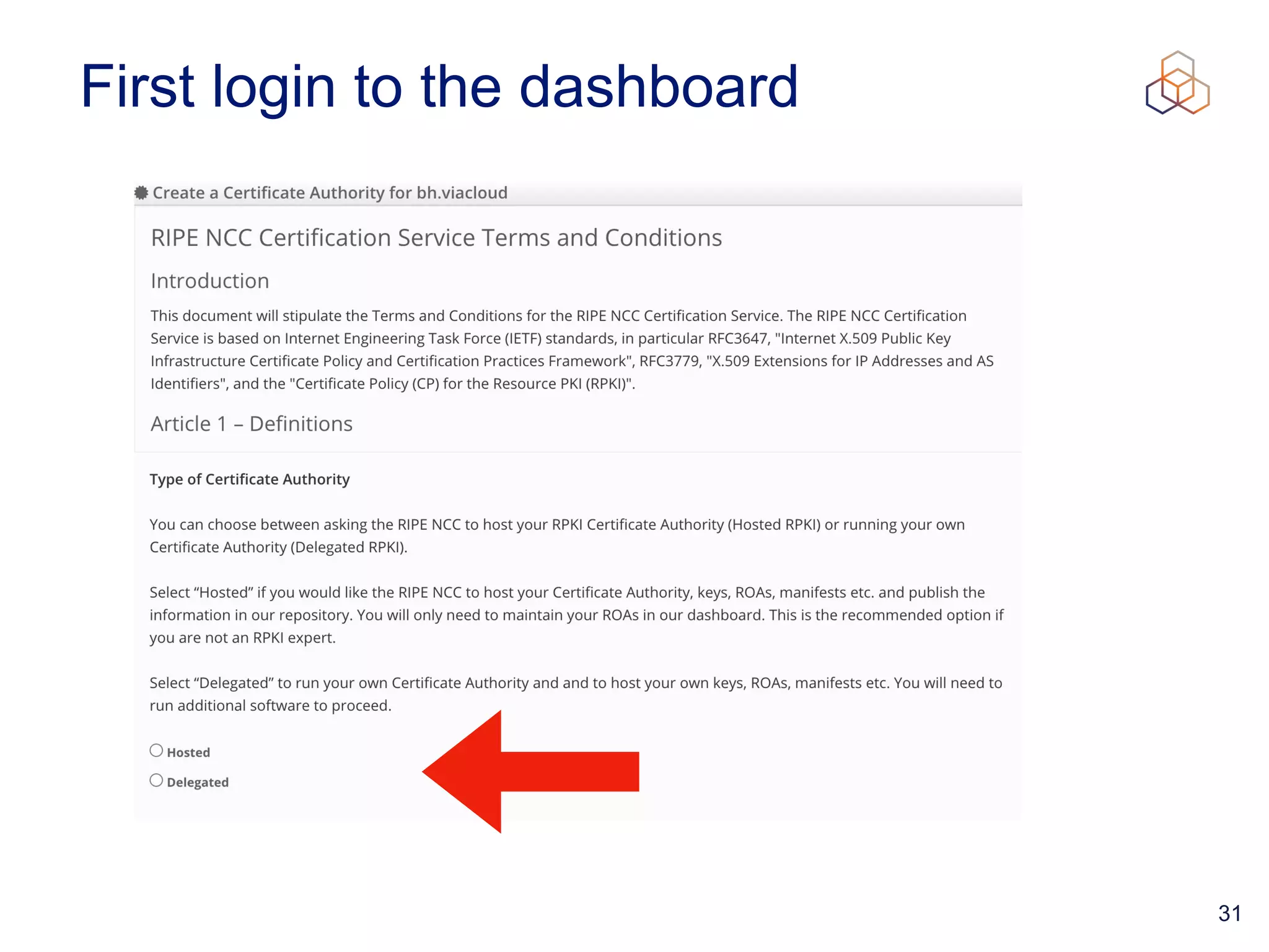 31
First login to the dashboard
 