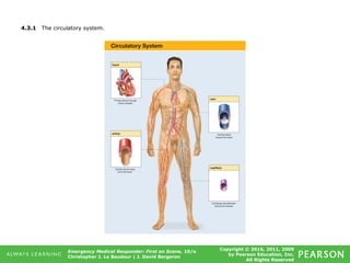 Copyright © 2016, 2011, 2009
by Pearson Education, Inc.
All Rights Reserved
Emergency Medical Responder: First on Scene, 10/e
Christopher J. Le Baudour | J. David Bergeron
4.3.1 The circulatory system.
 