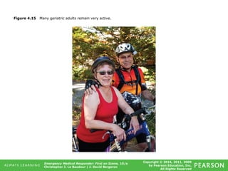 Copyright © 2016, 2011, 2009
by Pearson Education, Inc.
All Rights Reserved
Emergency Medical Responder: First on Scene, 10/e
Christopher J. Le Baudour | J. David Bergeron
Figure 4.15 Many geriatric adults remain very active.
 