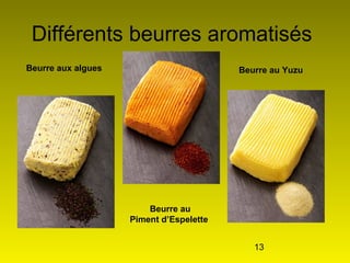 13
Différents beurres aromatisés
Beurre aux algues
Beurre au
Piment d’Espelette
Beurre au Yuzu
 