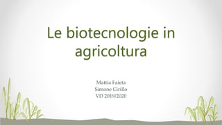 Le biotecnologie in
agricoltura
Mattia Faieta
Simone Cirillo
VD 2019/2020
 