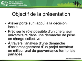 LEBLANC, P. Gouvernance territoriale et communautés apprenantes  les interaction entre chercheurs et acteurs, l’exemple du projet québécois La contrée en montagne
