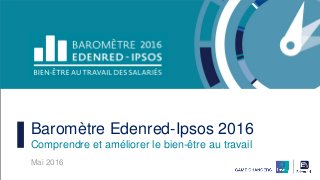 Baromètre Edenred-Ipsos 2016
Comprendre et améliorer le bien-être au travail
Mai 2016
 