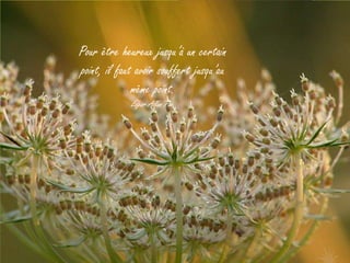 Pour être heureux jusqu’à un certain
point, il faut avoir souffert jusqu’au
              même point.
             Edgar Allan Poe.
 