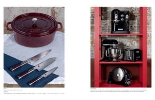 STAUB                                                                                                                                                        KITCHENAID
cocotte ovale en fonte émaillée, L 33 cm, 245 €.                                                                                                             modèle « Artisan » en métal et acier inoxydable, machine expresso, 849 € (et 1 € d’éco-participation), robot, 609 € (et 0,50 € d’éco-participation),

ZWILLING                                                                                                                                                     grille-pain, 2 tranches, 299 € (et 0,50 € d’éco-participation), gaufrier, 2 gaufres, plaque antiadhésive, 329 € (et 0,50 € d’éco-participation).

modèle « Miyabi 7000 » en acier inoxydable et résine Micarta, couteau « Shotoh », L 13 cm, 249 €, « Santoku », L 18 cm, 349 €, « Gyutoh », L 20 cm, 349 €.
 