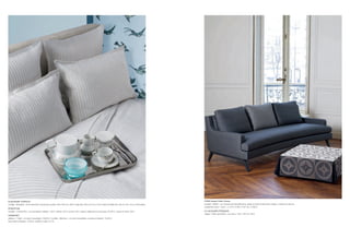 ALEXANDRE TURPAULT                                                                                                                                                       CINNA design Didier Gomez
modèle « Borsalino » en lin tissé teint, housse de couette, 240 x 220 cm, 325 €, drap plat, 240 x 310 cm, 215 €, taies d’oreiller, 65 x 65 cm, 50 x 75 cm, 63 € pièce.   canapé « Belem » en mousse de polyuréthanne, pieds en fonte d’aluminium laqué, coussins en plume,
                                                                                                                                                                         revêtement tissu « Tonic », L 210 x H 80 x P 97 cm, 4 338 €.
ROSENTHAL
modèle « Format Pixo » en porcelaine, théière, 140 €, crémier, 50 €, sucrier, 43 €, tasse à déjeuner et soucoupe, 35,50 €, coupe en verre, 29 €.                         LE JACQUARD FRANÇAIS
                                                                                                                                                                         nappe « Petit carré déco » en coton, 120 x 120 cm, 56 €.
SAMBONET
plateau « T-light » en acier inoxydable, 136,90 €, modèle « Bamboo » en acier inoxydable, couteau à dessert, 15,90 €,
fourchette à dessert, 10,90 €, cuillère à café, 8,10 €.
 