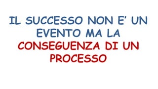IL SUCCESSO NON E’ UN
EVENTO MA LA
CONSEGUENZA DI UN
PROCESSO
 