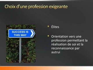 Élites

Orientation vers une
profession permettant la
réalisation de soi et la
reconnaissance par
autrui
 