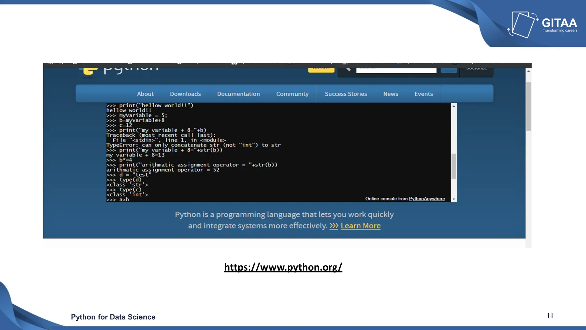 Python for Data Science 11
https://www.python.org/
 
