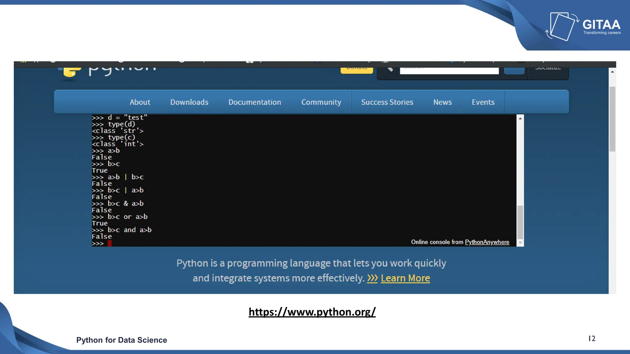Python for Data Science 12
https://www.python.org/
 
