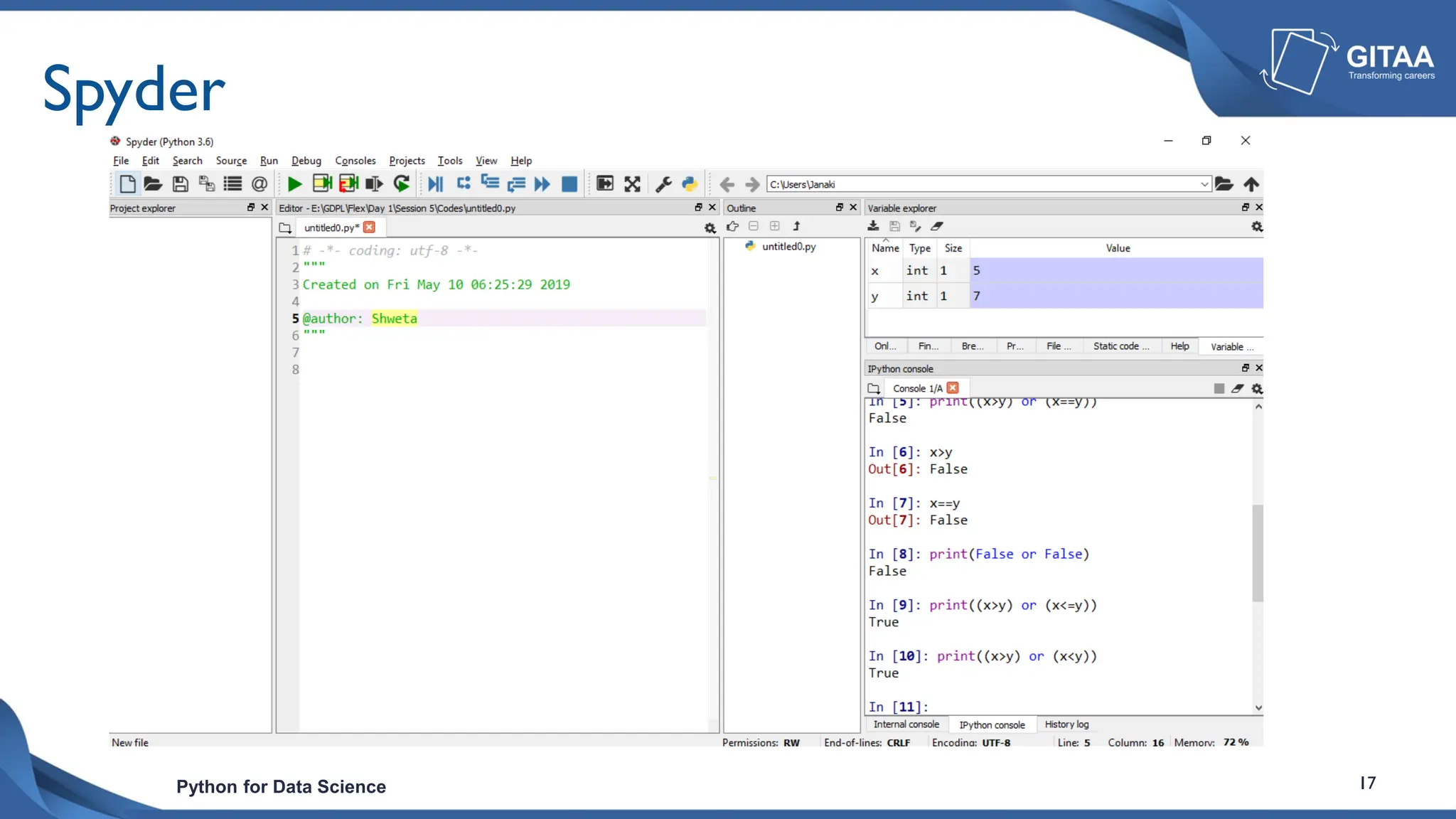 Python for Data Science 17
Spyder
 