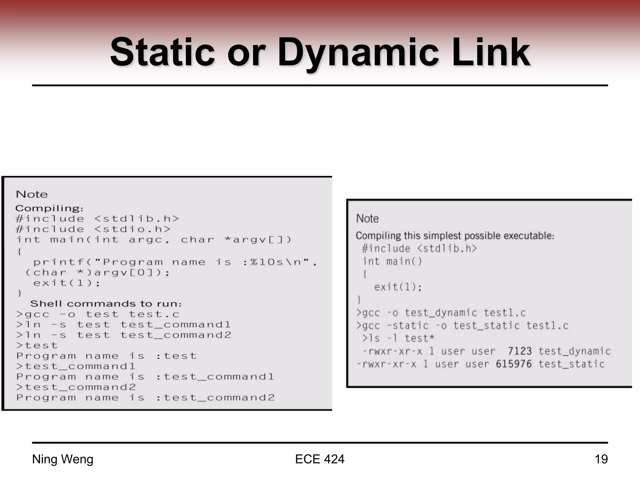 Static or Dynamic Link
Ning Weng ECE 424 19
 