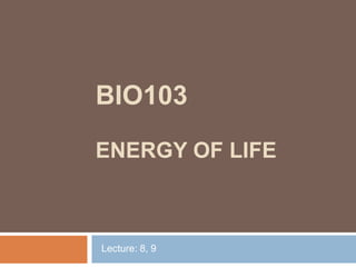 BIO103
ENERGY OF LIFE
Lecture: 8, 9
 