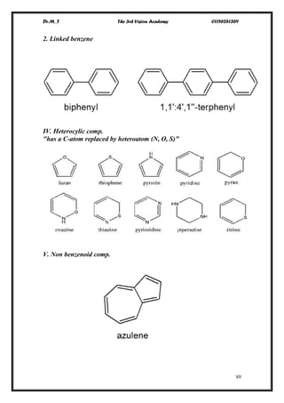 Dr.M_T The 3rd Vision Academy 01156281369
VII
2. Linked benzene
IV. Heterocylic comp.
"has a C-atom replaced by heteroatom (N, O, S)"
V. Non benzenoid comp.
 