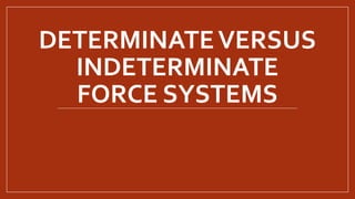 DETERMINATEVERSUS
INDETERMINATE
FORCE SYSTEMS
 
