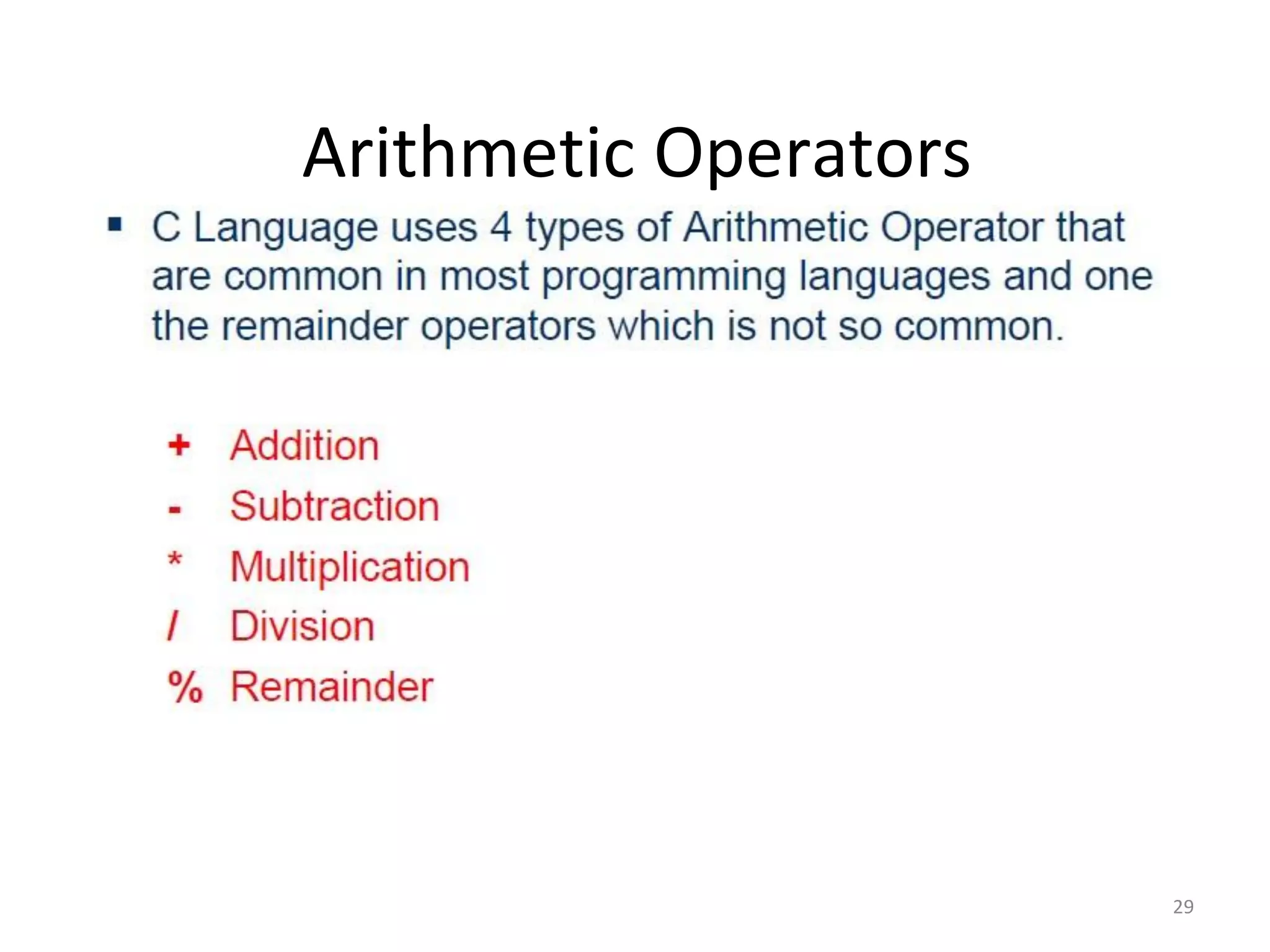 29
Arithmetic Operators
 
