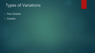 Types of Variations
1. Non Genetic
2. Genetic
 