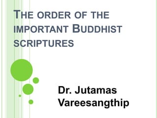 THE ORDER OF THE
IMPORTANT BUDDHIST
SCRIPTURES



       Dr. Jutamas
       Vareesangthip
 