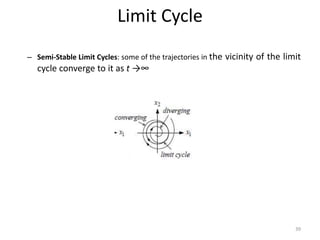 Limit Cycle
– Semi-Stable Limit Cycles: some of the trajectories in the vicinity of the limit
cycle converge to it as t →∞
39
 