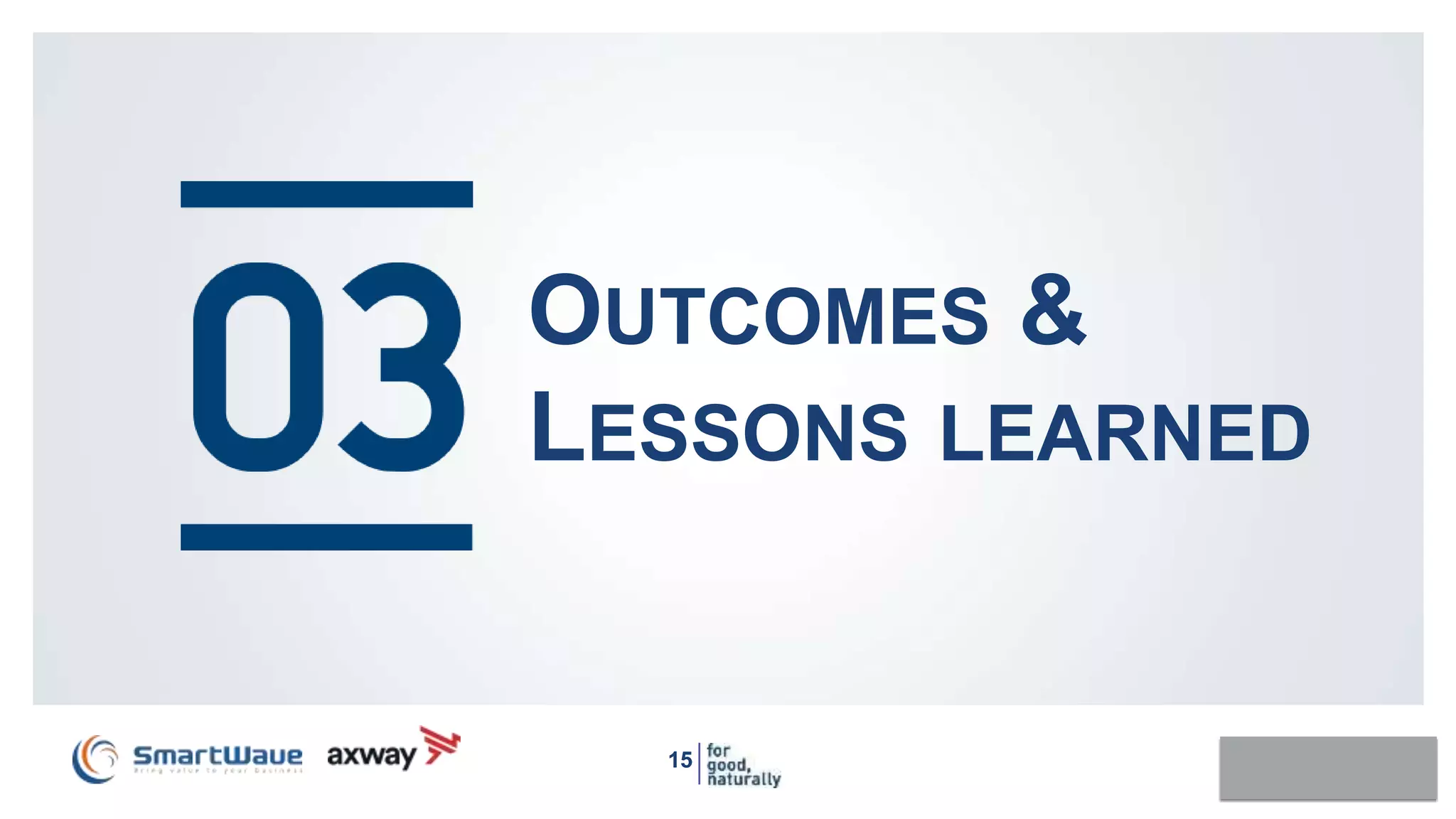1515
OUTCOMES &
LESSONS LEARNED
 