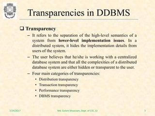 Distributed Database Transparency Features Transparency and concurrency | PDF