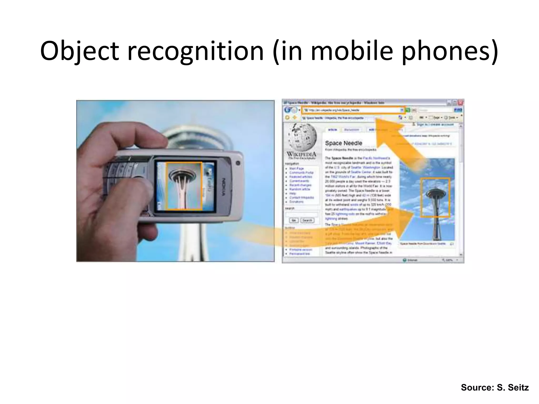 Object recognition (in mobile phones)
Source: S. Seitz
 