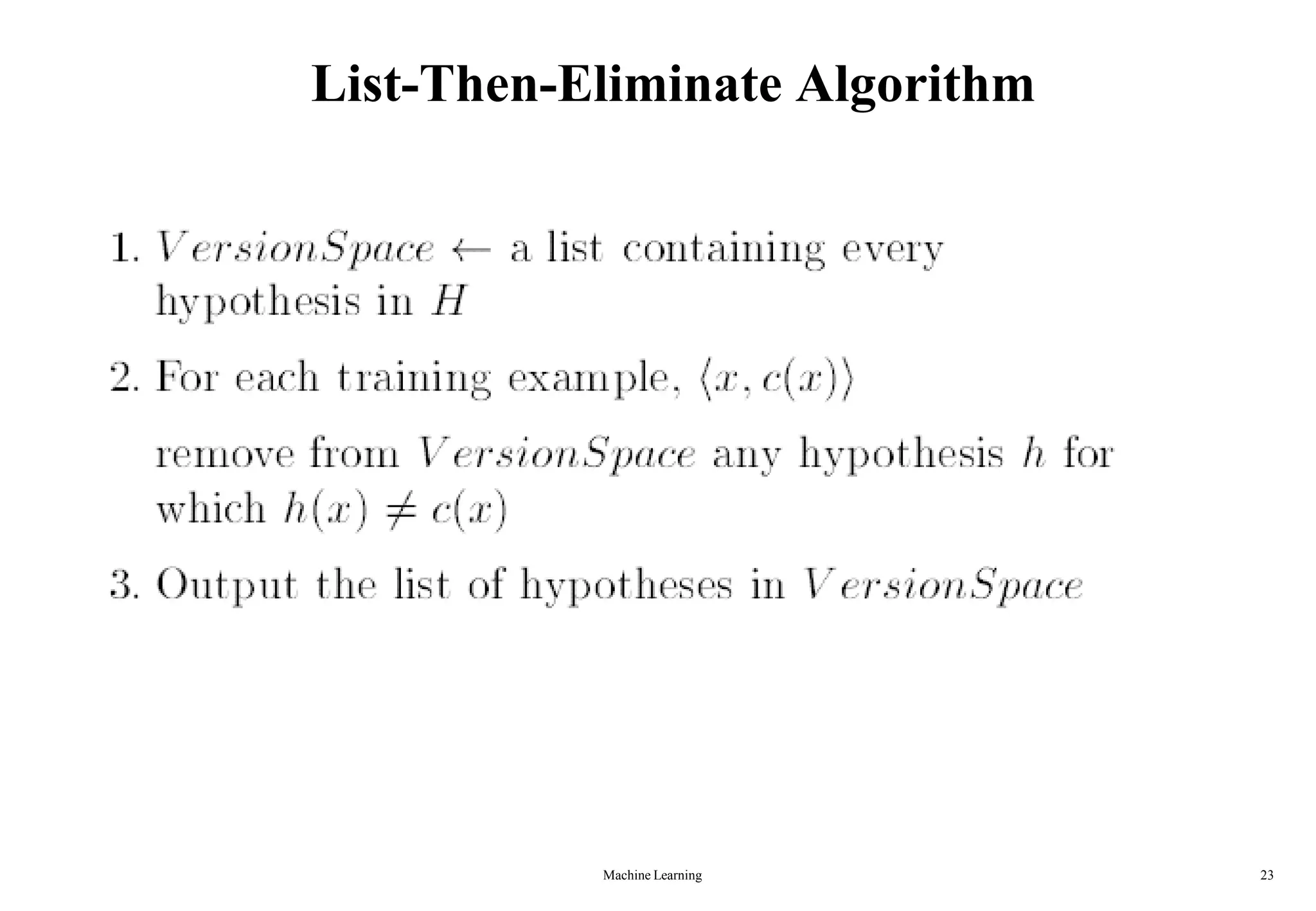 Machine Learning 23
List-Then-Eliminate Algorithm
 