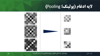 ‫ادغام‬ ‫الیه‬(‫پولینگ؛‬Pooling)
‫محمد‬‫خالوئی‬‫ک‬ ‫بستر‬ ‫بر‬ ‫ژرف‬‫یادگیری‬ ‫رویکرد‬ ‫با‬ ‫تحلیل‬ ‫علمی‬ ‫ارائه‬ ‫دوم‬ ‫جلسه‬‫داده‬‫الن‬76
 