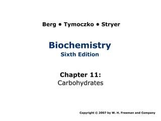 Berg • Tymoczko • Stryer



 Biochemistry
     Sixth Edition


     Chapter 11:
    Carbohydrates



           Copyright © 2007 by W. H. Freeman and Company
 