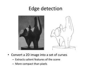 Edge detection
• Convert a 2D image into a set of curves
– Extracts salient features of the scene
– More compact than pixels
 