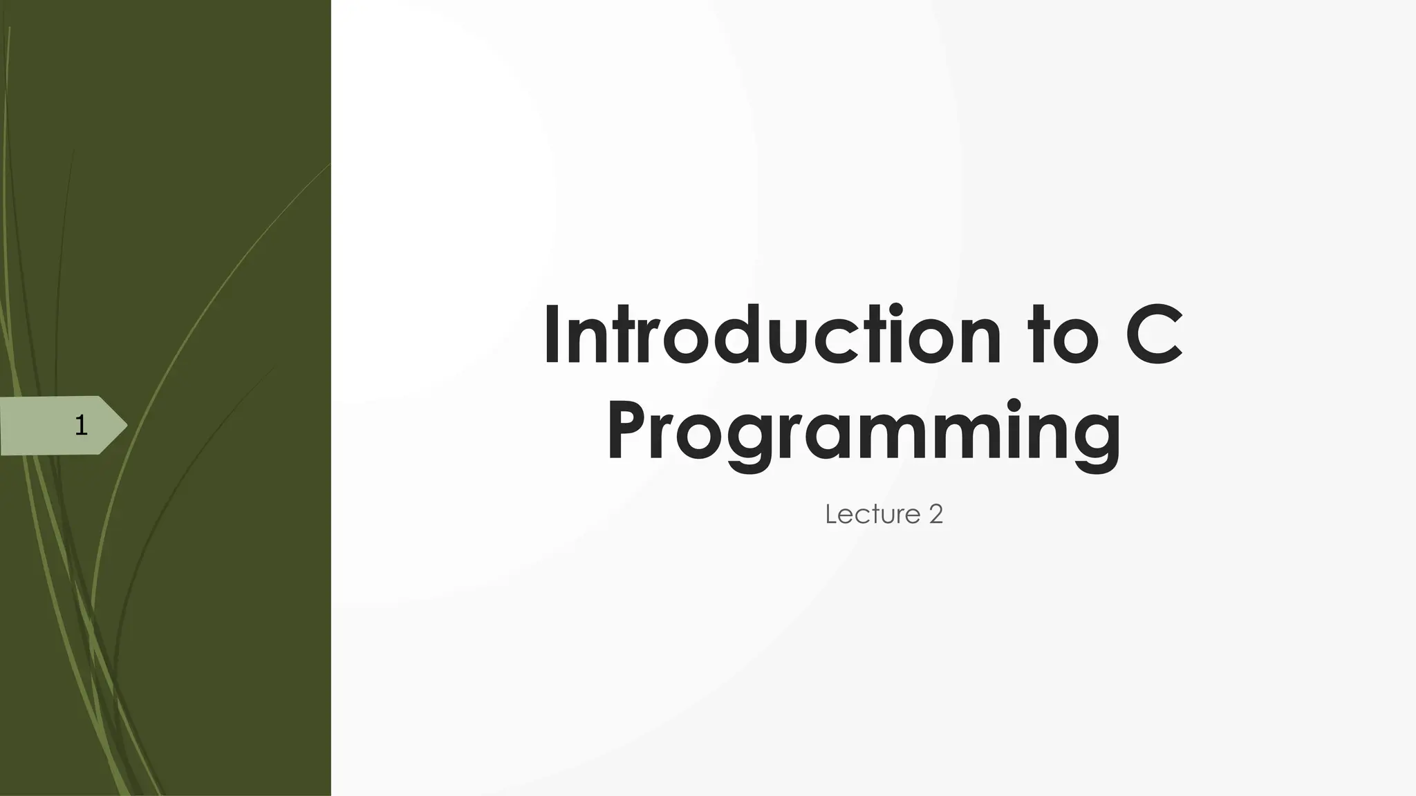 Introduction to C
Programming
Lecture 2
1
 