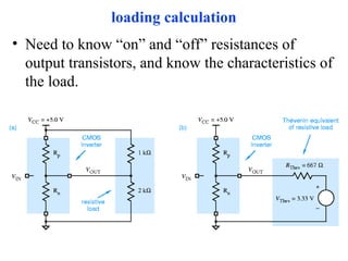 loading calculation
• Need to know “on” and “off” resistances of
output transistors, and know the characteristics of
the load.
 