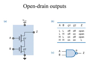 Open-drain outputs
• No PMOS transistor, use resistor pull-up
 