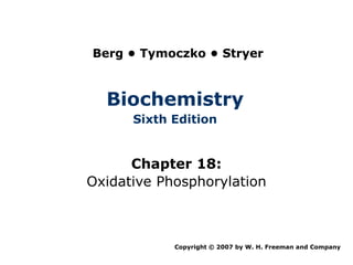 Berg • Tymoczko • Stryer



  Biochemistry
      Sixth Edition


      Chapter 18:
Oxidative Phosphorylation



            Copyright © 2007 by W. H. Freeman and Company
 