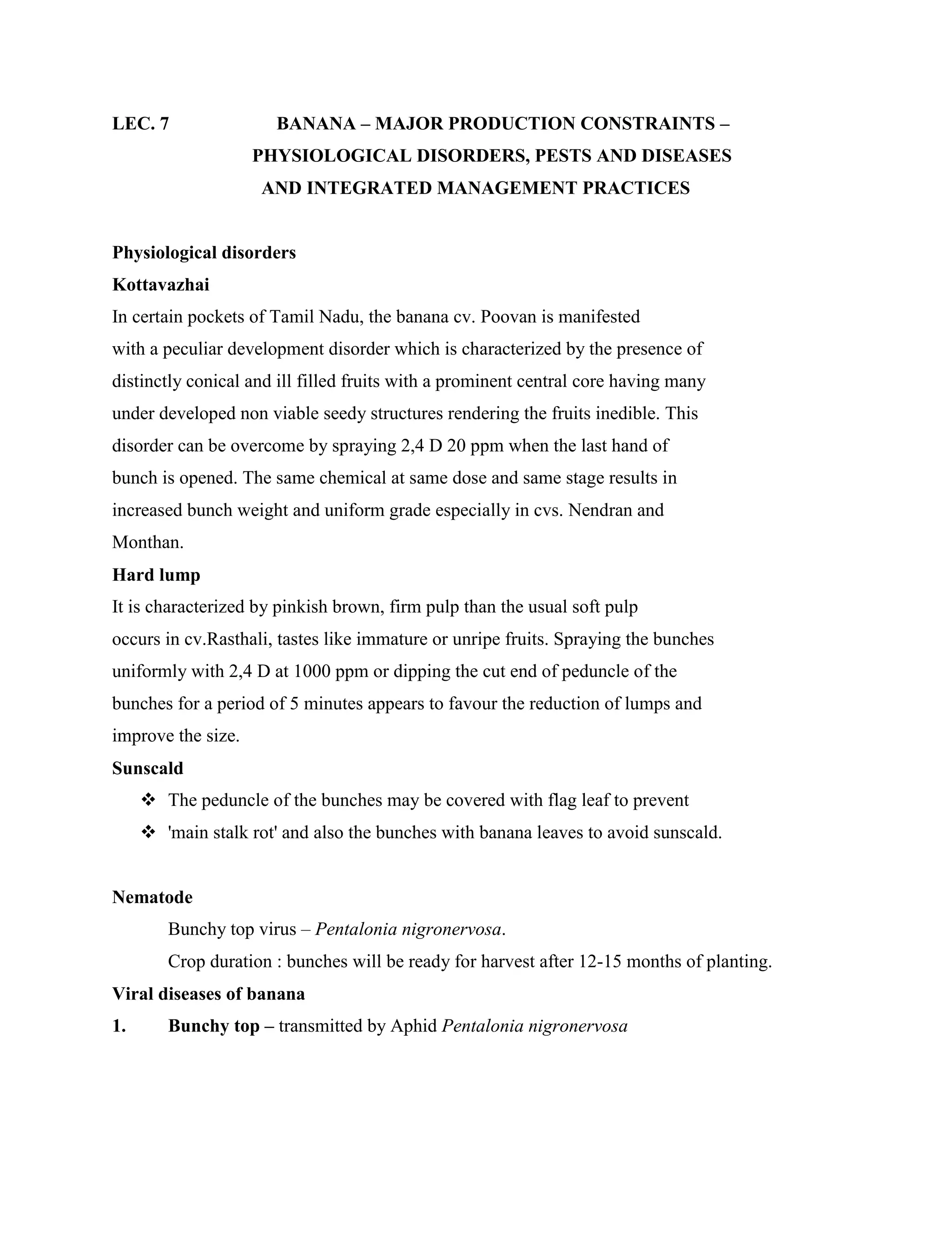 BANANA – MAJOR PRODUCTION CONSTRAINTS | PDF