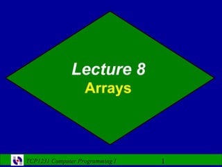 Lecture 8
                   Arrays



TCP1231 Computer Programming I   1
 