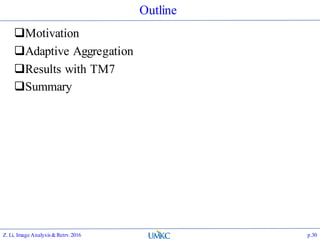 Outline
Motivation
Adaptive Aggregation
Results with TM7
Summary
Z. Li, Image Analysis&Retrv.2016 p.30
 