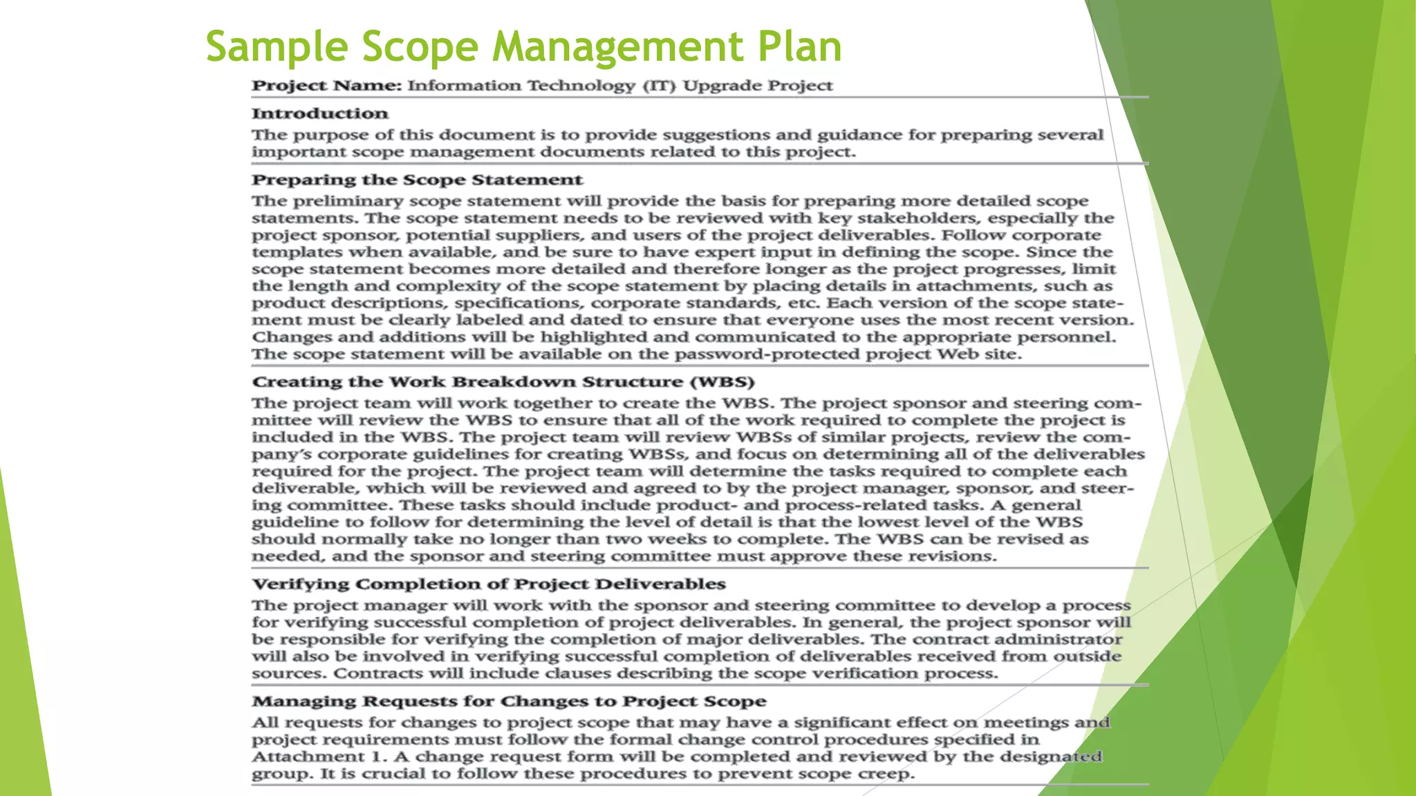 Sample Scope Management Plan
 