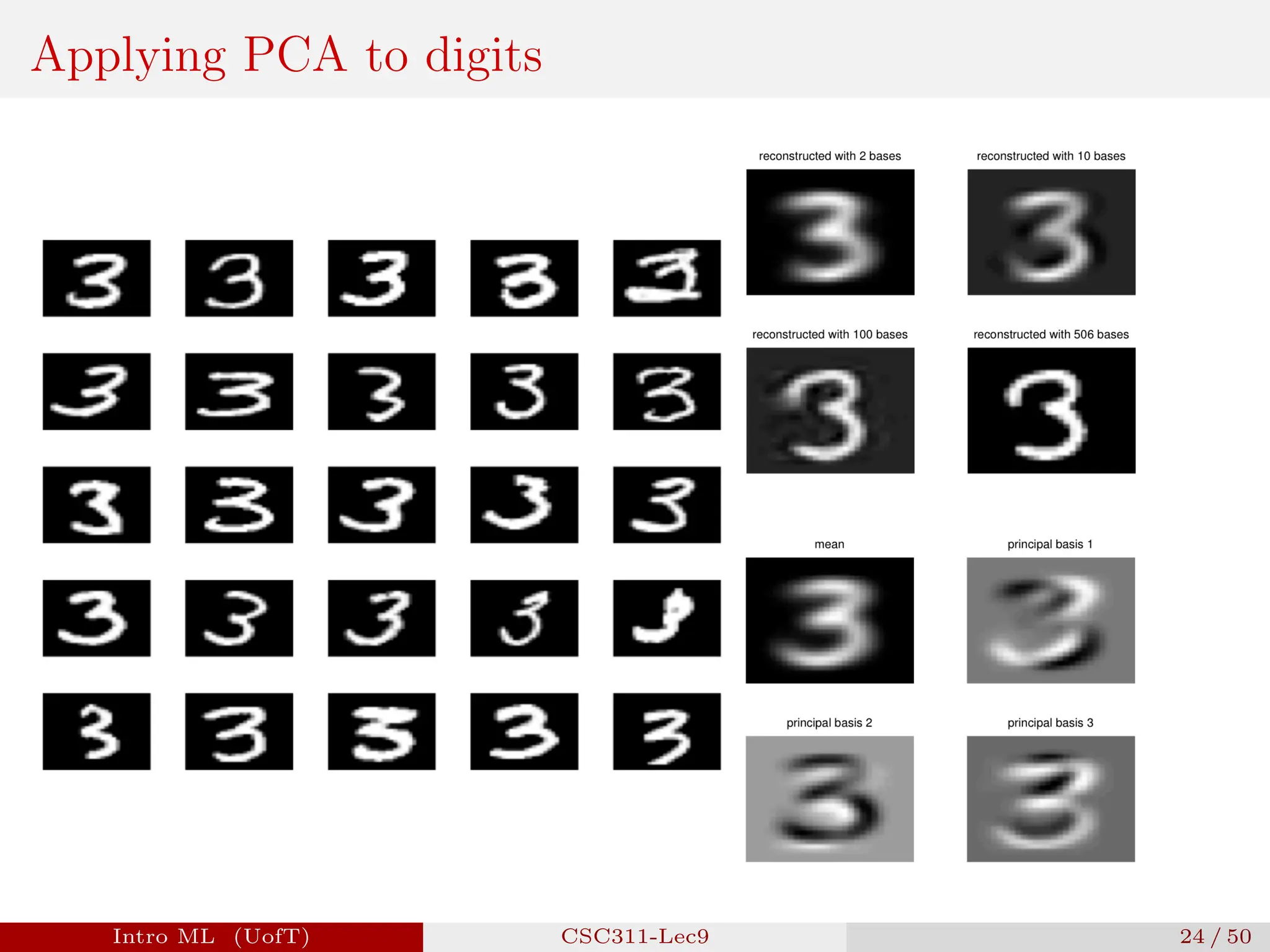 Applying PCA to digits
Intro ML (UofT) CSC311-Lec9 24 / 50
 