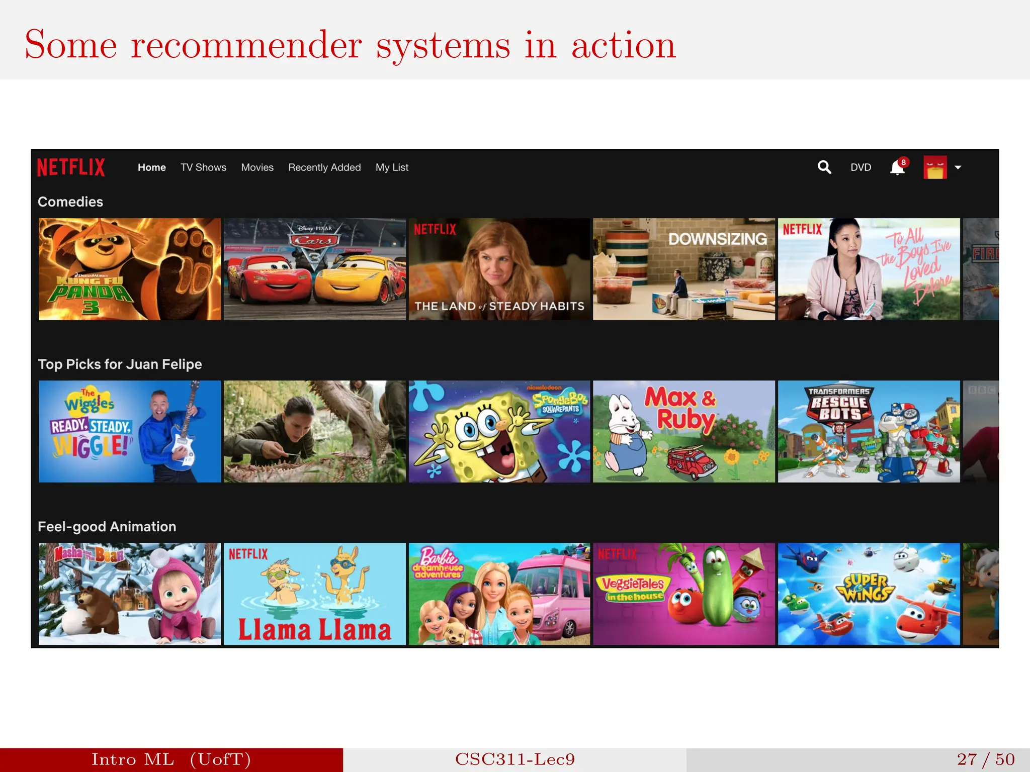 Some recommender systems in action
Intro ML (UofT) CSC311-Lec9 27 / 50
 