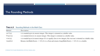 INTRODUCTIONTO JAVA PROGRAMMING (10TH ED.)Y. DANIEL LIANG 9
The Rounding Methods
 