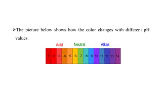 The picture below shows how the color changes with different pH
values.
 