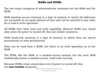 Lec 1 digital electroinics - memory array, write read operations | PPTX