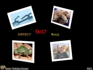 DEFECT
                         FAULT   BUG




Tester Training Course                 2011
 