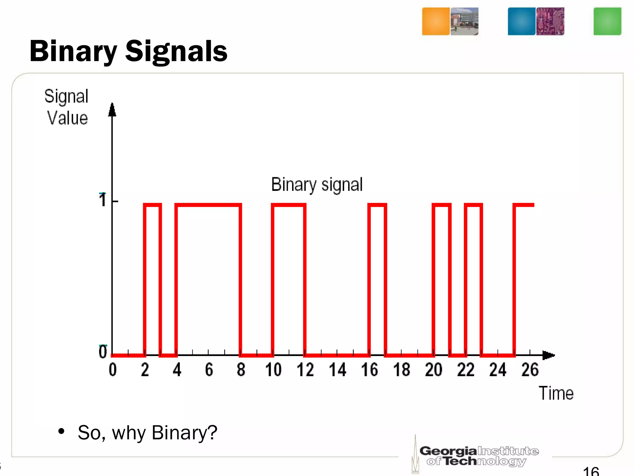 6
Binary Signals
• So, why Binary?
 